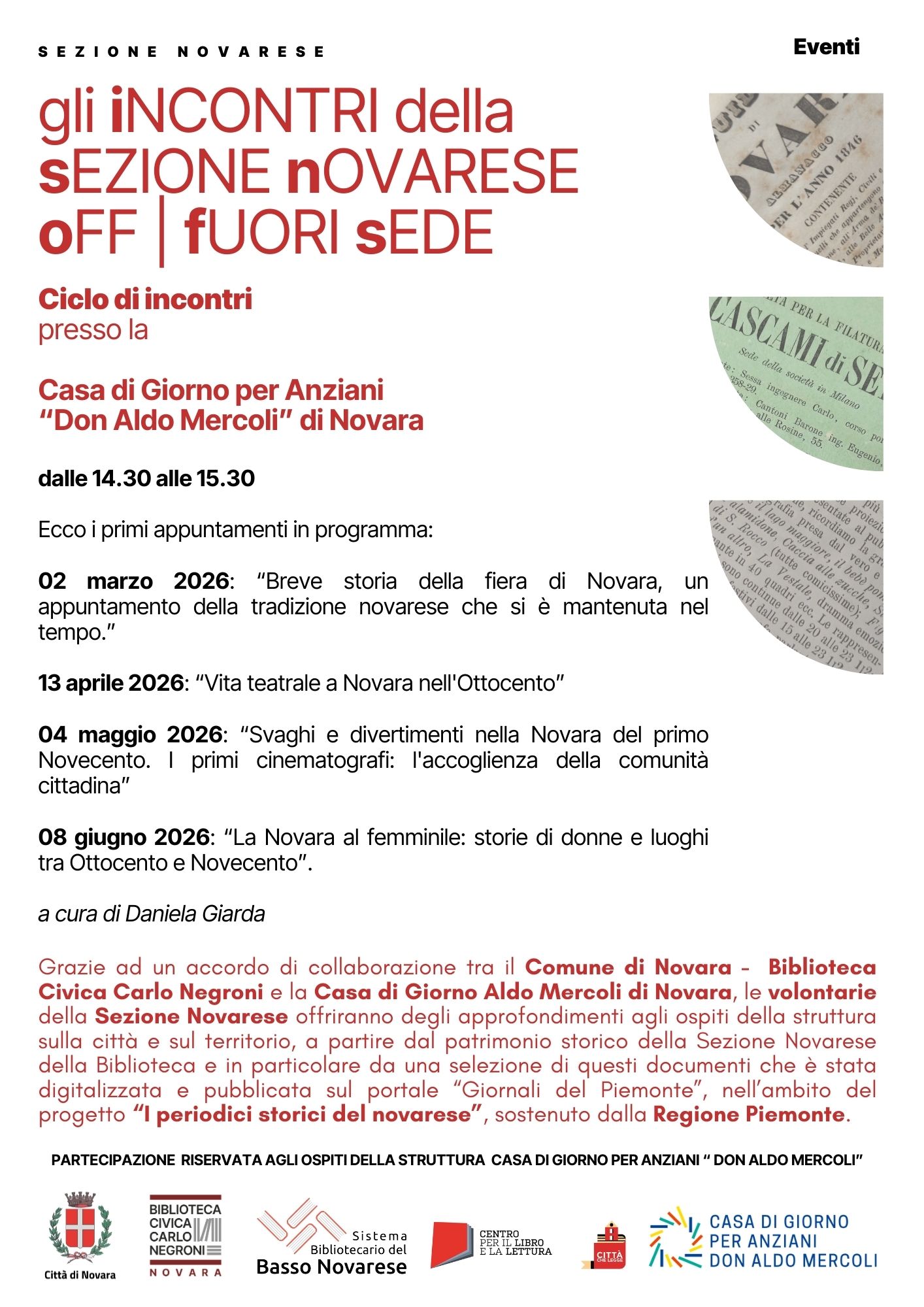 INCONTRI 2026 sez novse casa di giorno mercoli 1