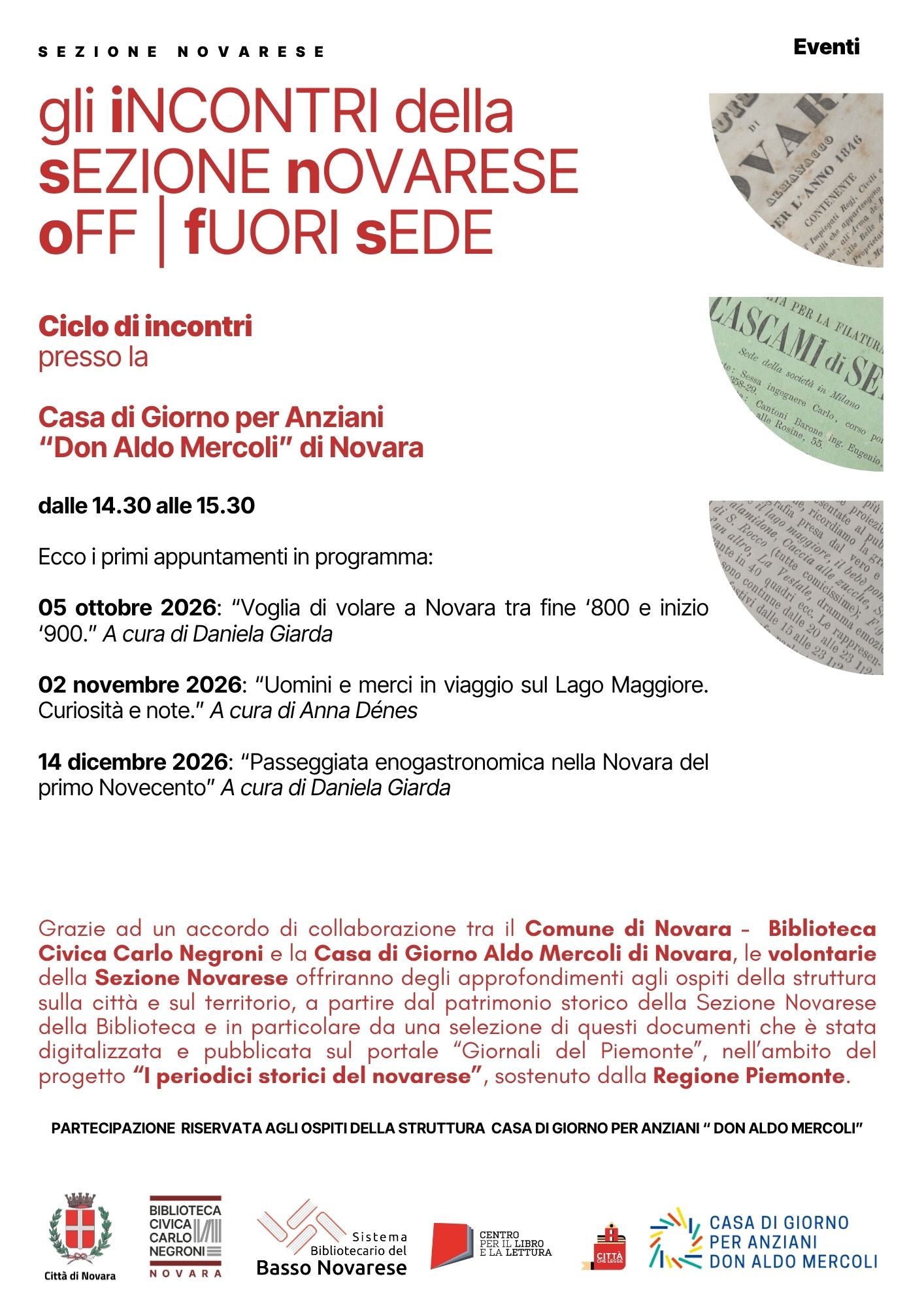 INCONTRI 2026 sez novse casa di giorno mercoli ottobre-dicembre