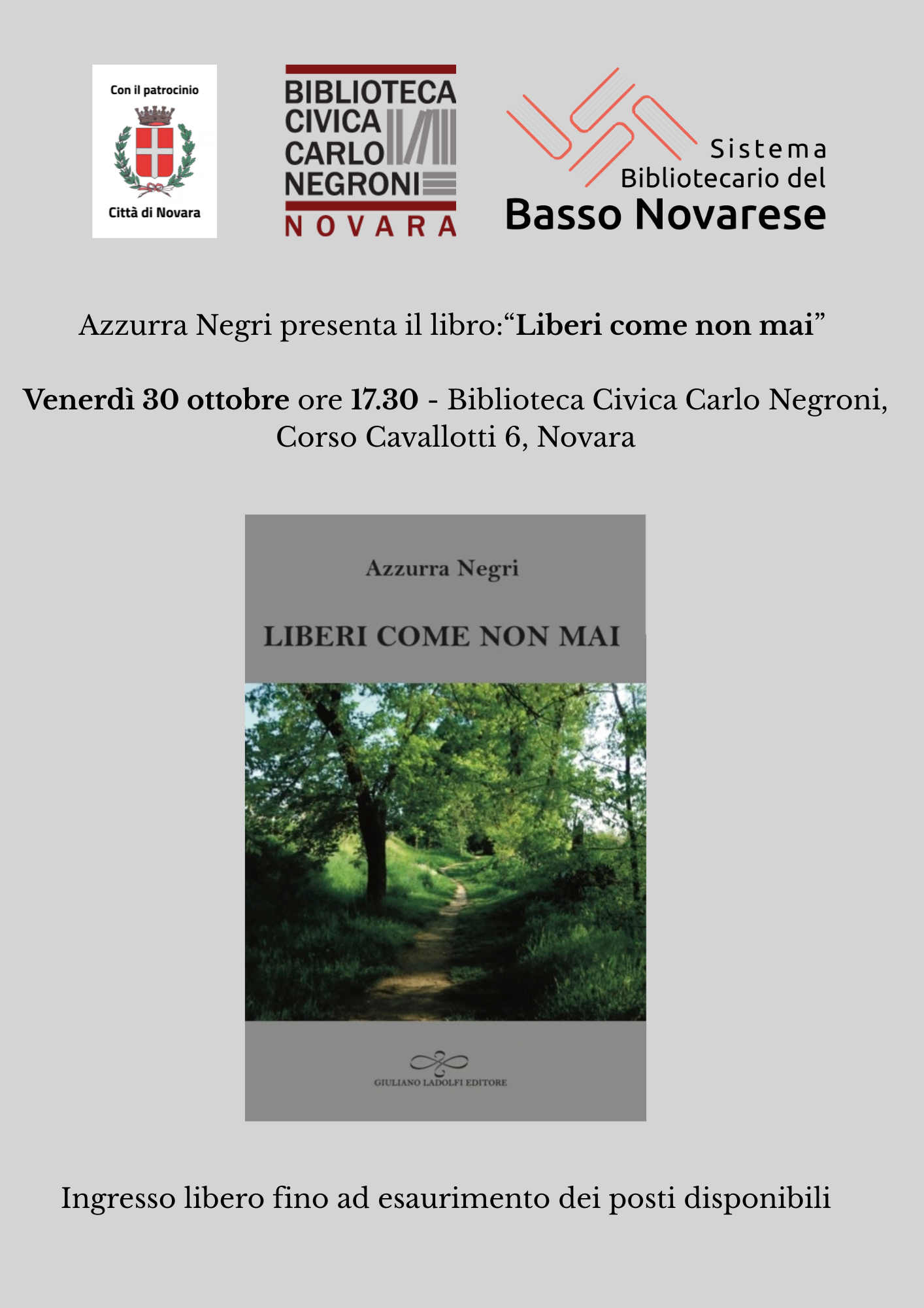 Locandina Azzurra Negri presenta il libro  Liberi come non mai  3